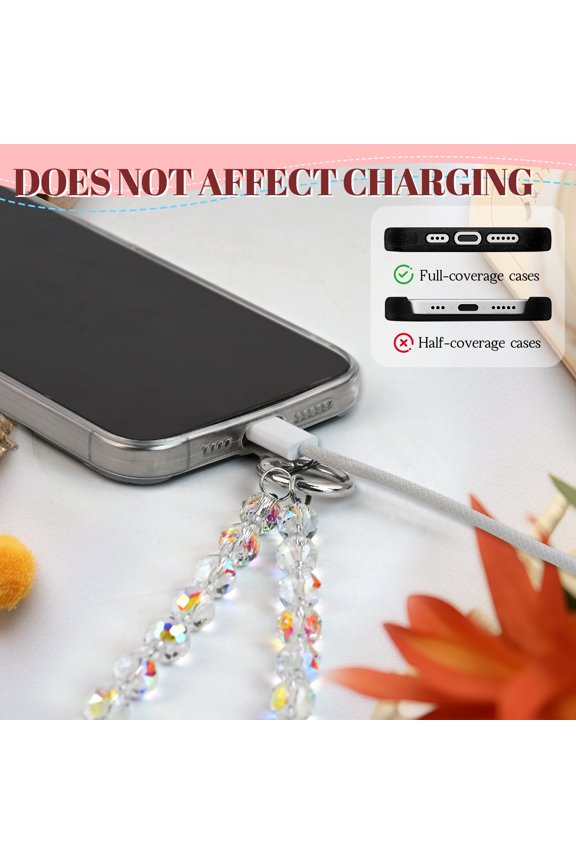 Cherry Phone Bracelet Strap,Firm Metal Wires Beaded Phone Chain Wristlet with Tether Tab Cute Cell Phone Charm for Women,Gift,Camera,Wallet,Bag(white)