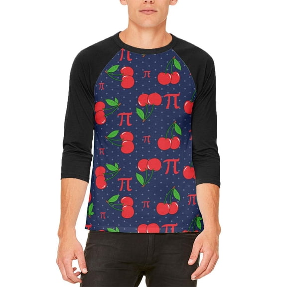 Cherry Pi Pattern Mens Raglan T Shirt White-Black SM