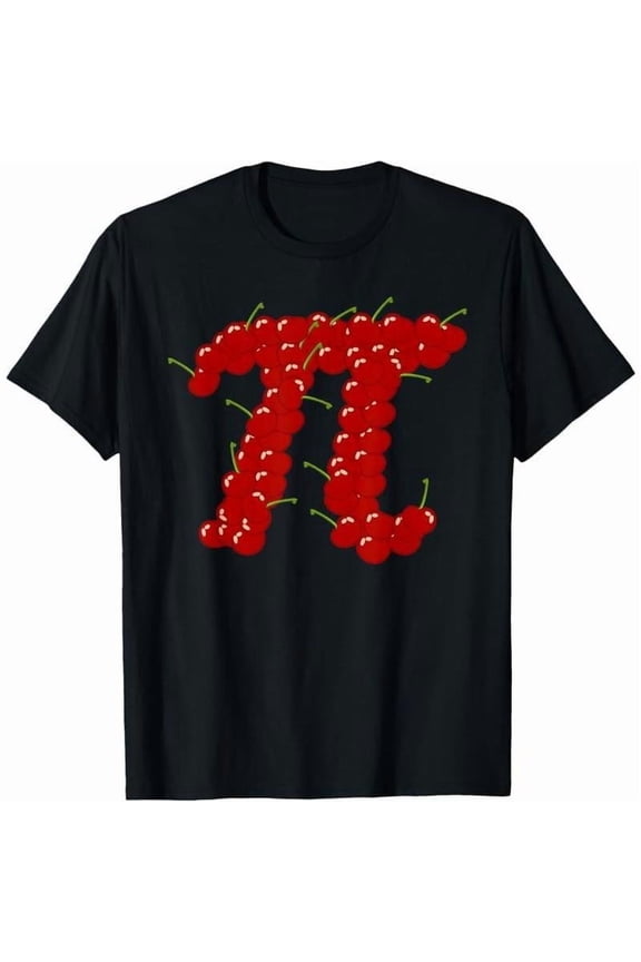 Cherry Pi T-Shirt Graphic Tee Funny Top Math Pie Pun Design Cotton Short Sleeve Casual Black S-5XL