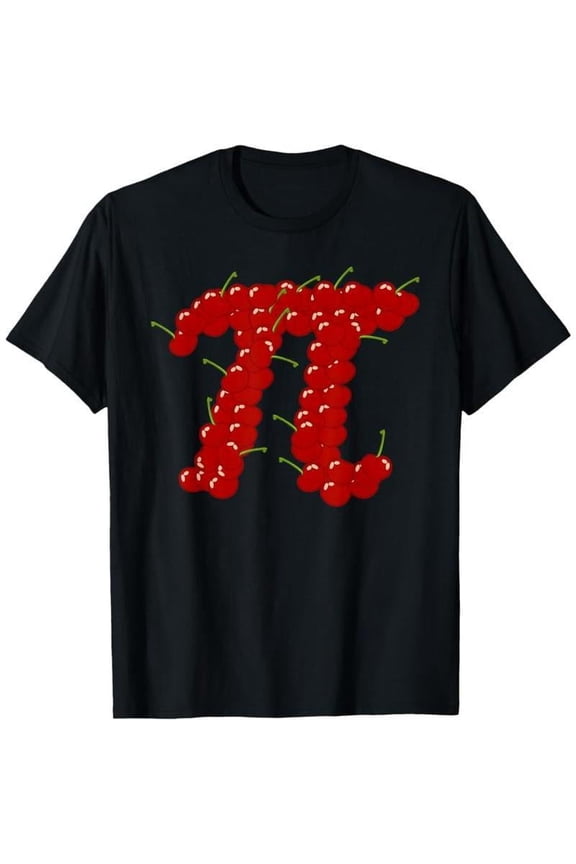 Cherry Pi T-Shirt Graphic Tee Funny Top Math Pie Pun Design Cotton Short Sleeve Casual Black S-5XL
