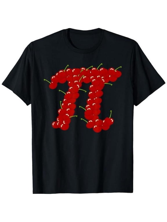 Cherry Pi T-Shirt Graphic Tee Funny Top Math Pie Pun Design Cotton Short Sleeve Fashion Casual Black S-5XL