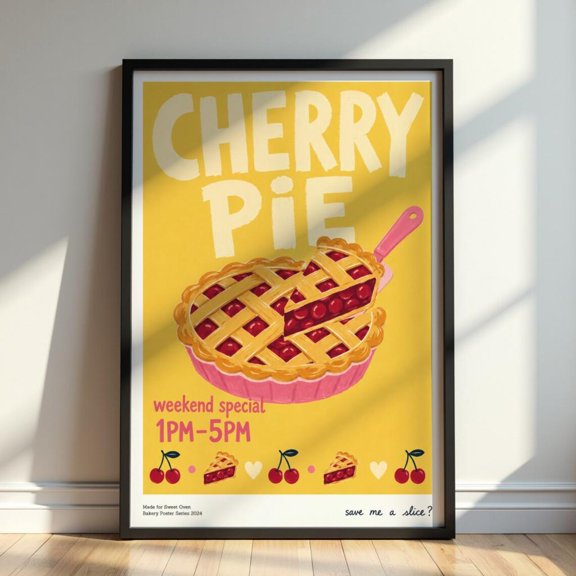 Cherry Pie Bakery Wall Art Pie Kitchen Decor Vintage Dessert Print Cherry Dessert Artwork Retro Bakery, Unframed Paper Print