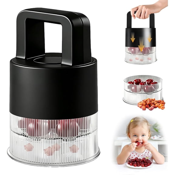Cherry Pitter 2026 Upgraded, Multiple 7-in-1 Tool Pit Remover Push Corer, 1.5" Extra Large Slots Cherries, Transparent Pit Cup, Dishwasher Safe Anti-Splatter Kitchen Cherry Jam Tool (Black)