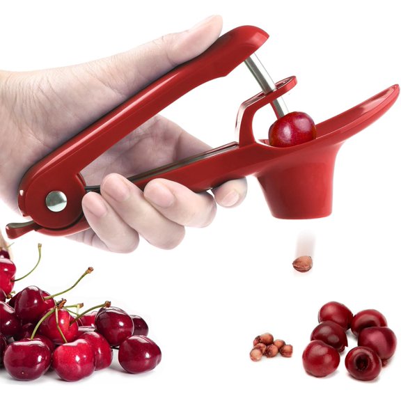 Cherry Pitter, Brighoot Stainless Steel Cherry Pitter Tool Cherries Corer with Lock Design for Making Cherry Jam, Remove Cherry Seed with Space/Safe/Quick (Red)