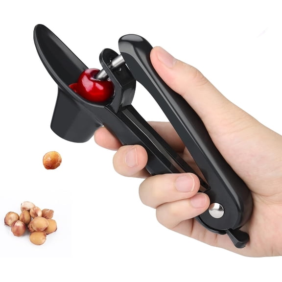 Cherry Pitter, Heavy-Duty Olive and Cherry Pitters Corer Tool with Space-Saving Lock Design, Multi-Function Cherries Stoner Seed Remover Tool for Making Cherry Jam (Black)