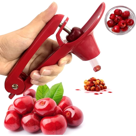 Cherry Pitter, Heavy-Duty Stainless Steel Olive and Cherry Pitters Corer Tool with Space-Saving Lock Design, Multi-Function Cherries Stoner Seed Remover Tool for Making Cherry Jam (Red)