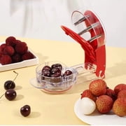 Cherry Pitter , Stainless Steel Multiple Cherry Extractor Remover , Machine with Pits and Juice Container 6 CherriesRed