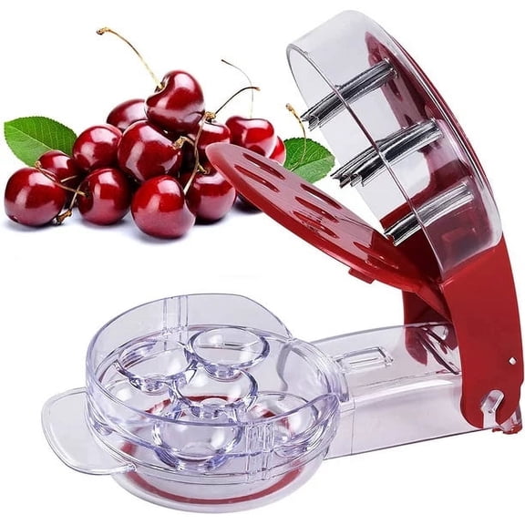 TEAMD Cherry Pitter , Stainless Steel Multiple Cherry Seed Extractor Remover , Machine with Pits and Juice Container 6 Cherries(Red)