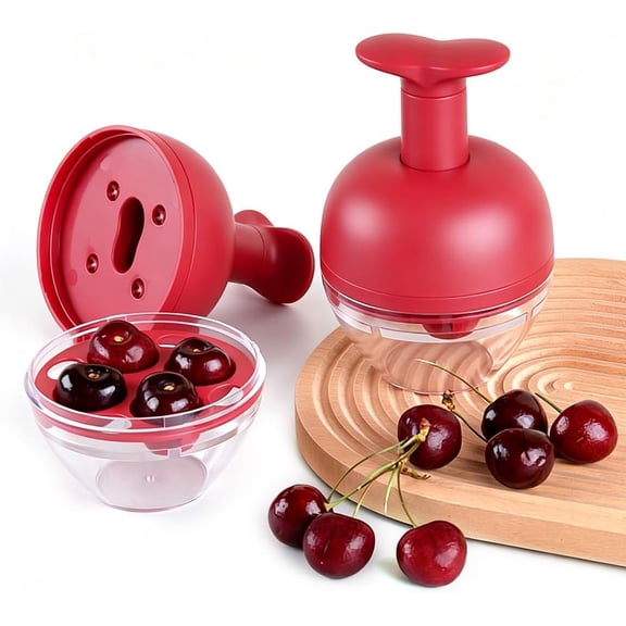 Cherry Pitter Tool for Efficient Kitchen Prep, Push-Type Design Removes Seeds from 4 Cherries at Once, Clear Collection Container, Baking, Jam Making ,1PC