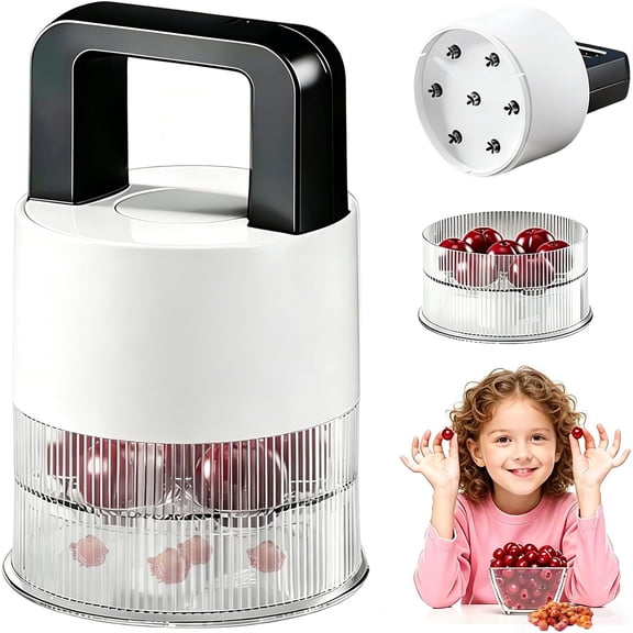 Cherry Pitter Tool Pit Remover, 2026 Upgraded 7-in-1 Multiple Push Corer, 1.5" Extra Large Slots for Cherries, Transparent Pit Cup, Dishwasher Safe Anti-Splatter for Kitchen Jam Prep (White)
