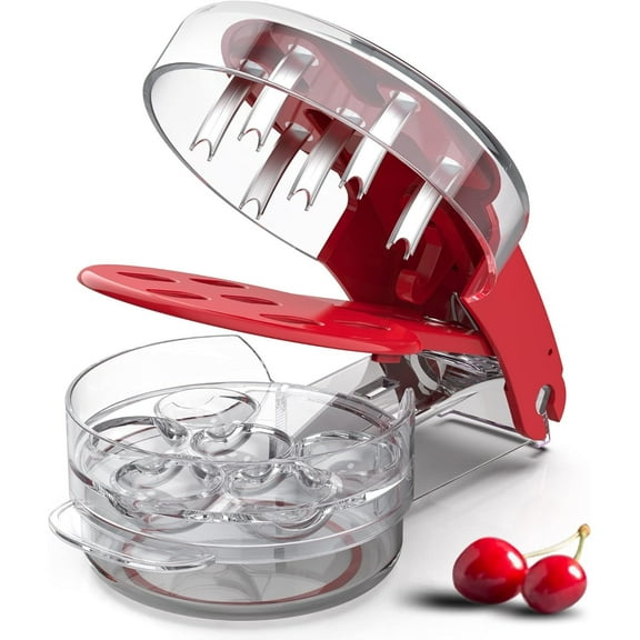Cherry Pitter Tool Pit Remover,Cherry Pitter Tool Corer Stainless Steel with Lock Design, Saving time and Enjoy Cherry Jam(Anti-juice Splash)-Red