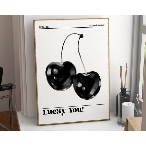 Cherry Poster Funky Wall Art Preppy Room Decor, Black And White Art Retro Poster Funky Home Decor, Trendy Wall Art Print Retro Home Decor Wall Art, Modern Wall Decor, 8x12 UNFRAMED