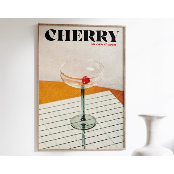 Cherry Poster, Retro Wall Art, 70S Poster, Psychedelic Art, Funky Wall Decor, Cherry Wall Art, Preppy Print, Trendy Wall Art, Vintage Decor Wall Art, Modern Wall Decor, 24x36 UNFRAMED