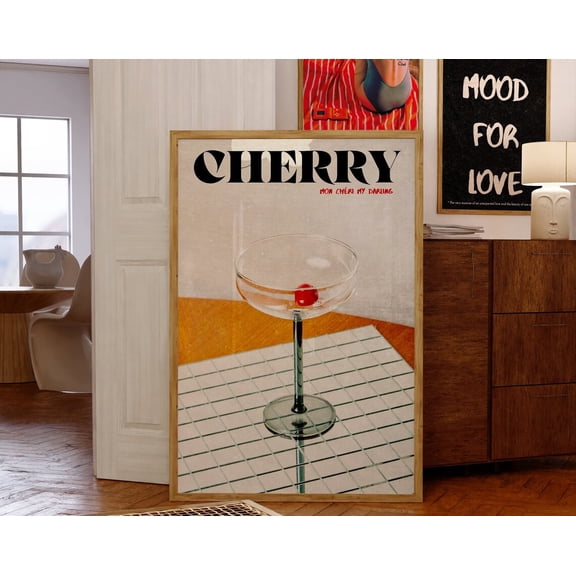 Cherry Poster, Retro Wall Art, 70S Psychedelic Print, Funky Wall Decor, Cherry Wall Art, Preppy Print, Trendy Wall Art, Vintage Decor Wall Art, Modern Wall Decor, 8x12 UNFRAMED