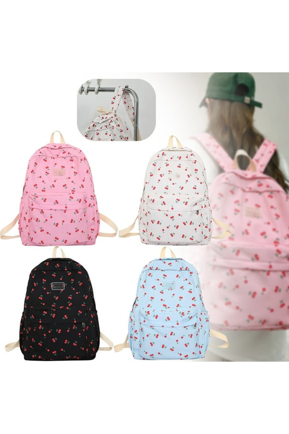 Cherry Print Aesthetic Backpack Casual Laptop Travel Backpack for Women, School, College and Daily Commute