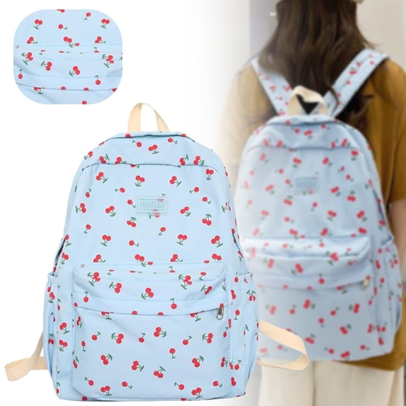 Cherry Print Backpack,Aesthetic Laptop Travel Daypack for Casual Use,Blue,1PC