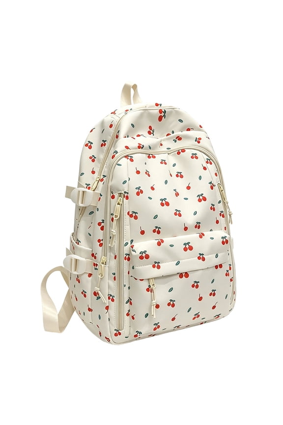 Cherry Print Backpack, Cute Floral Daypack, Aesthetic Women's Back Pack, Lightweight Bookbag, Large Capacity Travel Laptop Backpack, Casual Rucksack, Cherry Pattern Backpack for Travel Daily Use