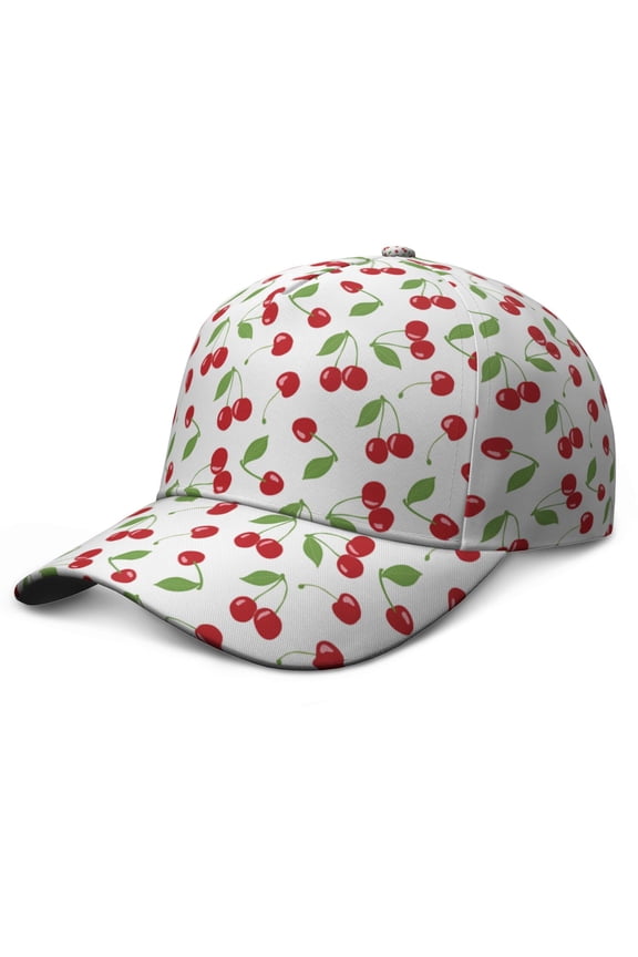 Cherry Print Baseball Cap - Cute Sweet Red Fruit Pattern Adjustable Snapback Hat for Men & Women