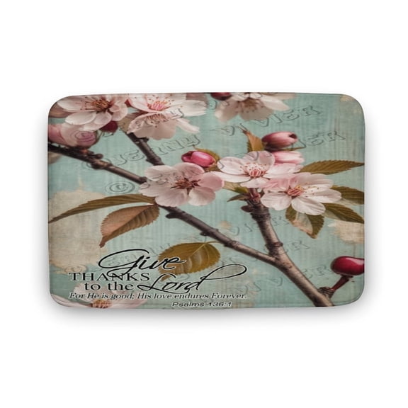 Cherry Print Bathroom Rugs, Soft Microfiber, Rustic Spring Flower Print Bath Decor Rugs, 16"x24" Coral Velvet Bathtub Mats,Non Slip Mat for Shower