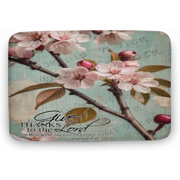 Cherry Print Bathroom Rugs, Soft Microfiber, Rustic Spring Flower Print Bath Decor Rugs, 16"x24" Coral Velvet Bathtub Mats,Non Slip Mat for Shower
