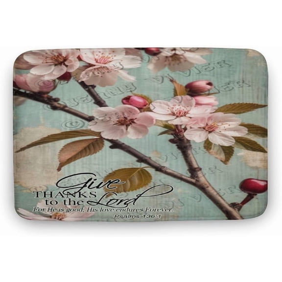 Cherry Print Bathroom Rugs, Soft Microfiber, Rustic Spring Flower Print Bath Decor Rugs, 20"x32" Coral Velvet Bathtub Mats,Non Slip Mat for Shower