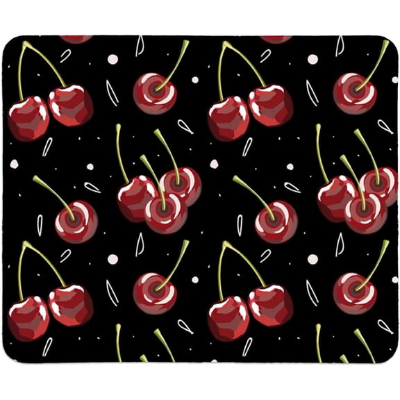 Cherry Print Black Mouse Pads,Funky Cherry Personalized Mouse Mat Design,Small Mouse pad for Desk Home Office Gaming Working,Home Decor Accessories Office Supplies,9x8 inches