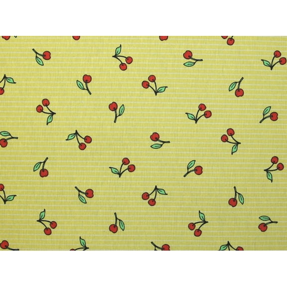 Cherry Print Cotton & Polyester Canvas Fabric Yellow - per yard