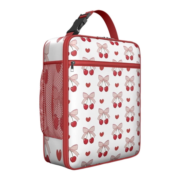 Cherry Print Insulated Lunch Tote – Cute Sweet Red Fruit Design with Aesthetic Candy and Art Patterns, Waterproof Bento Cooler for Cherry Lovers, Office, School, or Outdoor Use