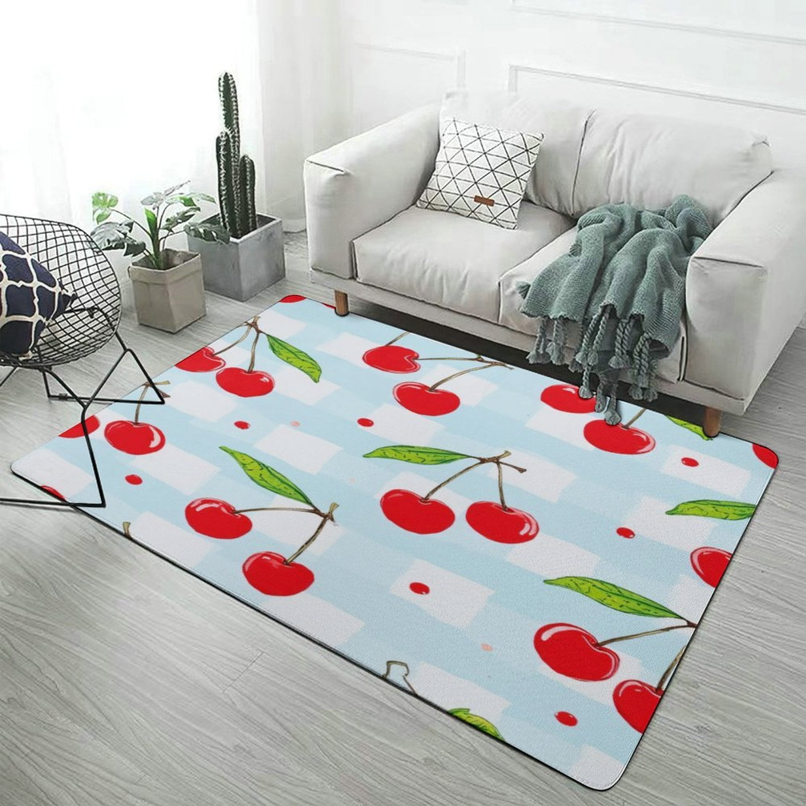 Cherry Print Pattern Carpet Style Living Room Bedroom Rug Soft Carpet ...