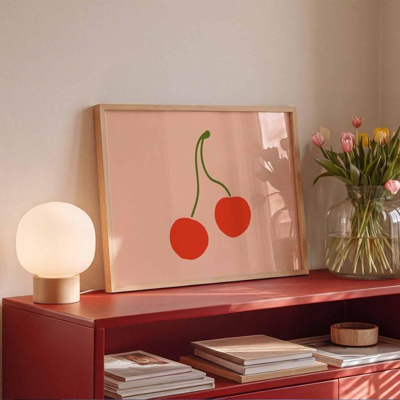 Cherry Print Retro Colourful Fruit Art