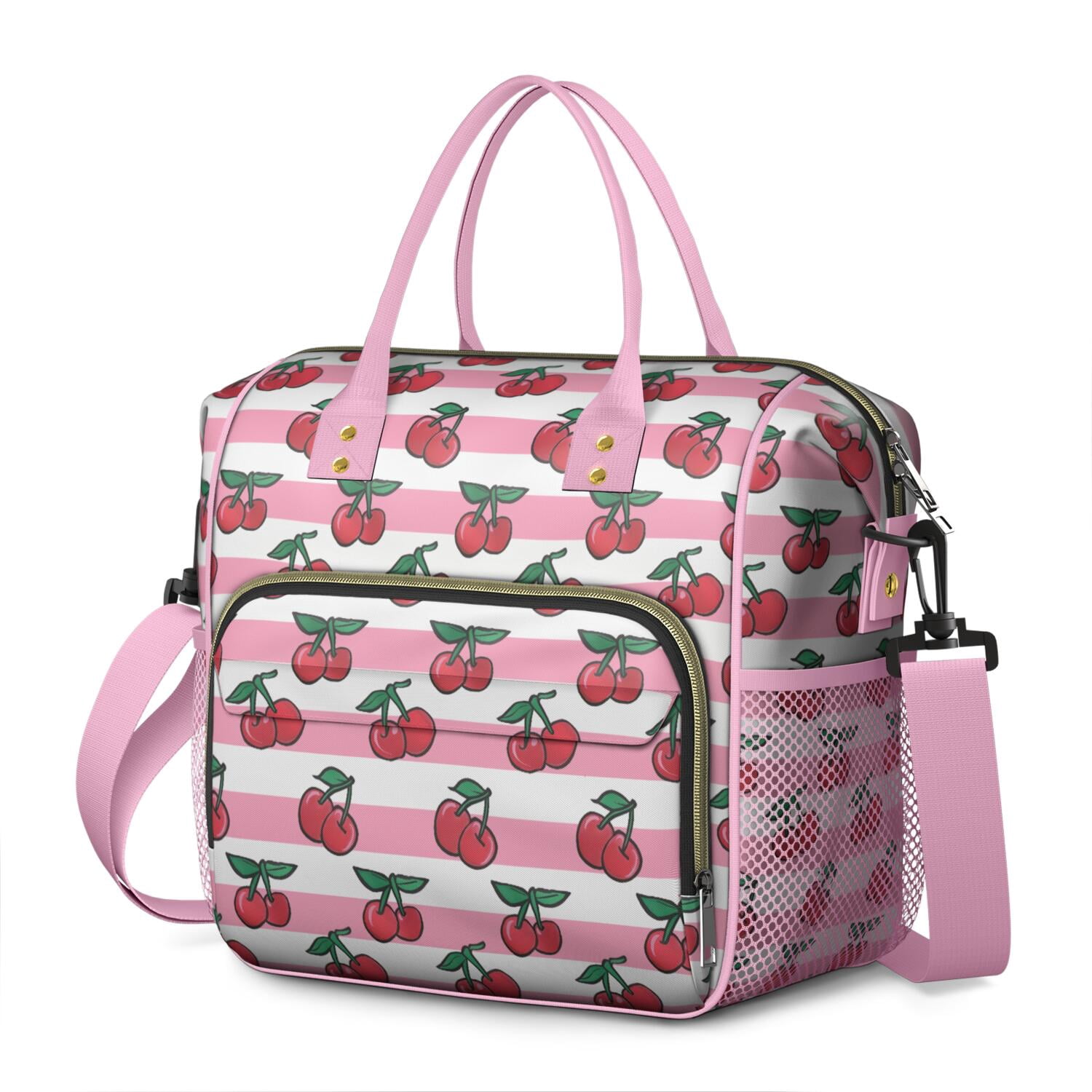 Cherry Print Reusable Lunch Tote Waterproof Leakproof Large Lunch Box Dual Insulated with Adjustable Strap & Multi pockets Perfect for Office & Outdoor Use