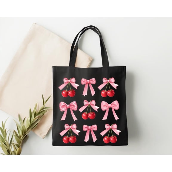Cherry Print Tote Bag Eco-Friendly Reusable Canvas Shopper