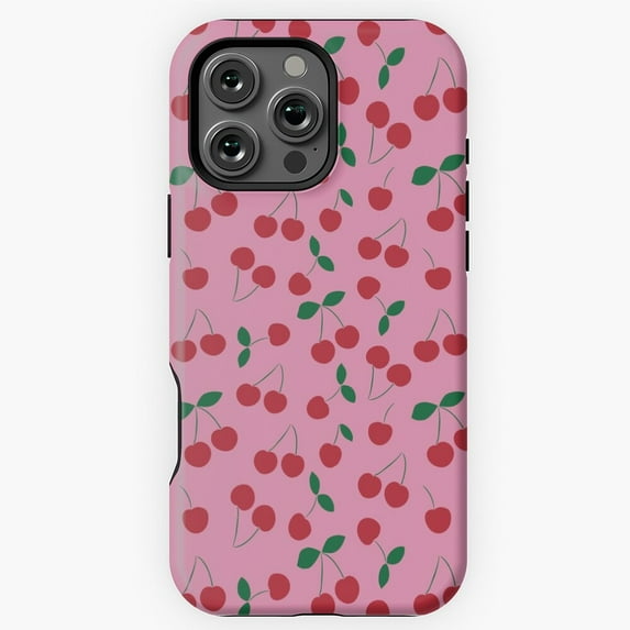 Cherry Print on Pink Fruit Pattern Phone Case for iPhone 16 15 14 13 12 11 Pro Max
