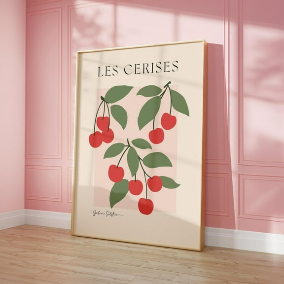 Cherry Printable Art, Cherries Art Aesthetic Room Decor, Coquette Kitchen Wall Art, Cherry Poster Fruit Print, Fruit Market Poster Wall Art, Modern Wall Decor, 8x12 UNFRAMED