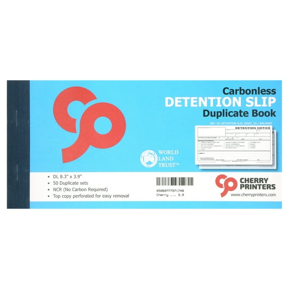 Cherry Printers | Detention Slip | Duplicate Book | 2 part | Carbonless | 50 Sets Per Book | DL - 8.3" x 3.9"