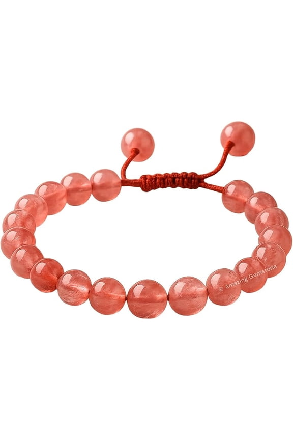 Cherry Quartz Crystal Bracelet - 8mm Beaded Bracelet and Healing Stones