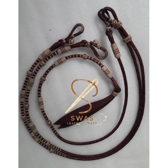 Cherry Rawhide Leather Romal Reins Hand Braided Western Horse Tack with Tooled Leather Popper 8.5 Ft Show Romal Reins Cowboy Rodeo Riding Equestrian Training Gear