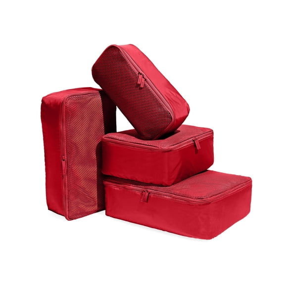 Cherry Red 4-Piece Travel Packing Cubes Set for Luggage and Carry-on Bags