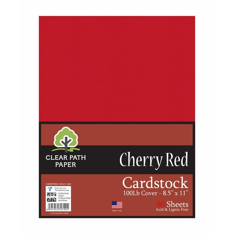 Cherry Red Cardstock - 8.5 x 11 inch - 100lb Cover - 50 Sheets - Clear Path Paper