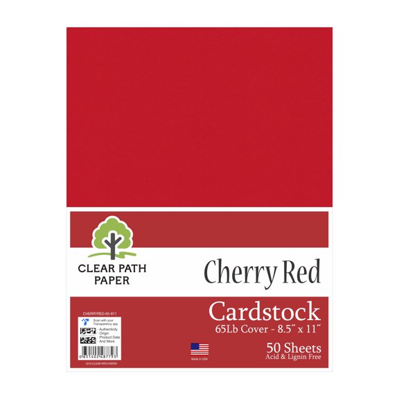 Cherry Red Cardstock - 8.5 x 11 inch - 65Lb Cover - 50 Sheets - Clear Path Paper