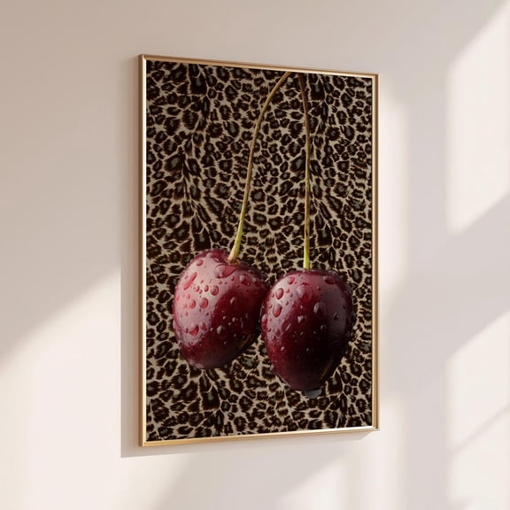 Cherry Red Fruit Leopard Retro Bold Kitchen Y2K Poster
