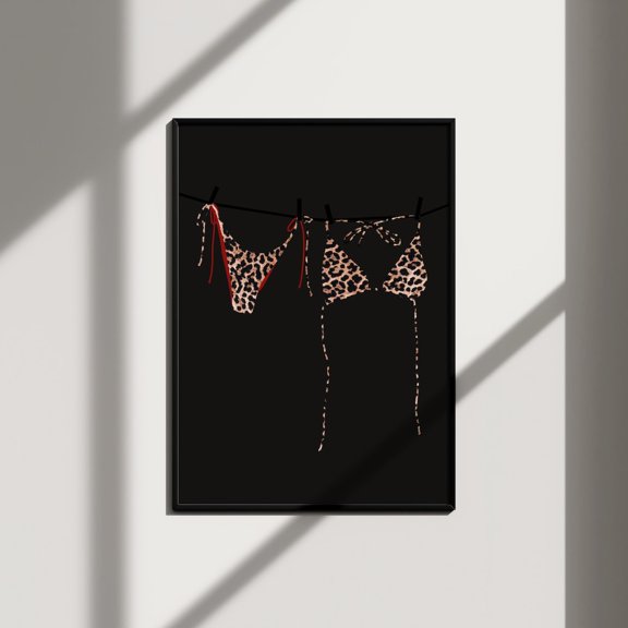 Cherry Red Leopard Wall Art Bikini Print Apartment Decor, Funky Wall Art Trending Home Decor, Retro Poster Dorm Prints Aesthetic Wall Art Wall Art, Modern Wall Decor, 8x12 UNFRAMED