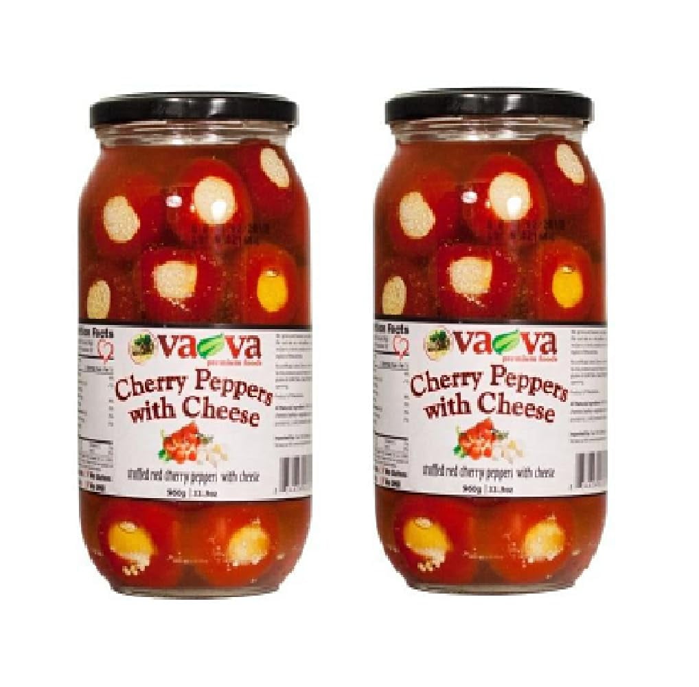 Cherry Red Peppers Stuffed with Cheese- - 2 Glass Jars Net Wt. 33.9oz. (960g)