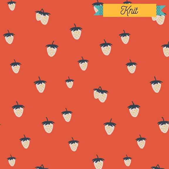 Cherry Red Strawberry KNIT fabric, AGF Summer Side Backyard Berry, Sold by the Quarter Yard
