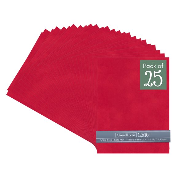 Cherry Red Suede 12x16 Uncut Art Mat Board - No Opening - 25 Mats