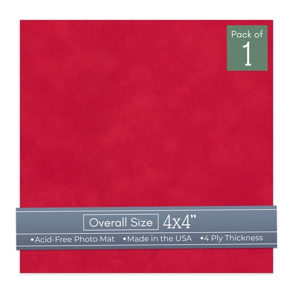 Cherry Red Suede 4x4 Inch Uncut Art Mat Board - No Opening - 1 Mat