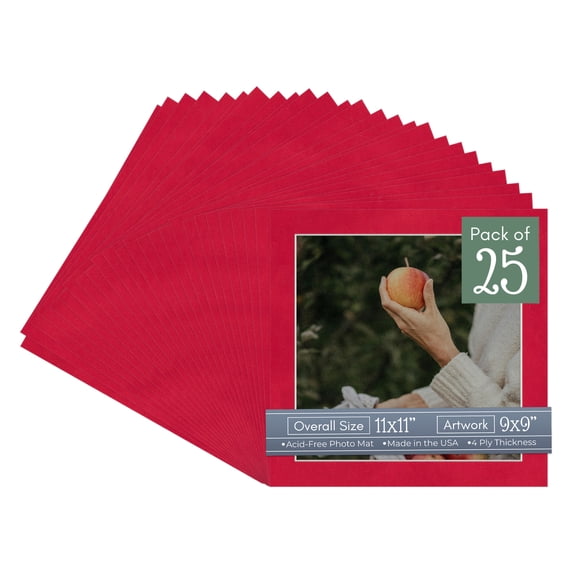 Cherry Red Suede Picture Frame Mat for 11x11 Frames - Fits 9x9 Photos - 25 Mats