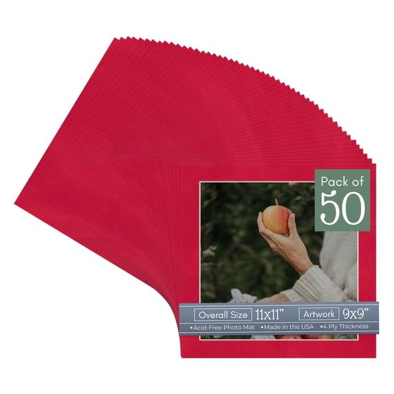 Cherry Red Suede Picture Frame Mat for 11x11 Frames - Fits 9x9 Photos - 50 Mats