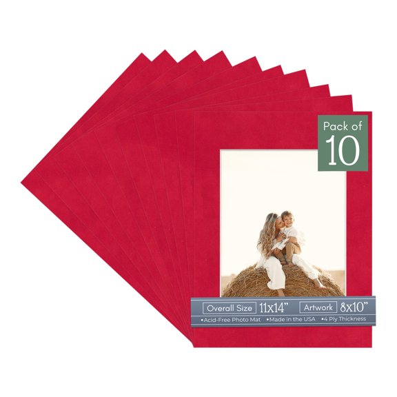 Cherry Red Suede Picture Frame Mat for 11x14 Frames - Fits 8x10 Photos - 10 Mats