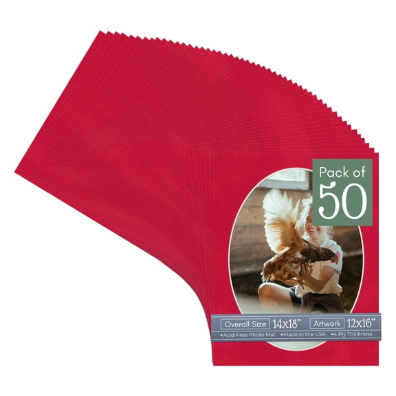 Cherry Red Suede Picture Frame Mat for 14x18 Frames - Oval Opening for 12x16 Photos - 50 Mats